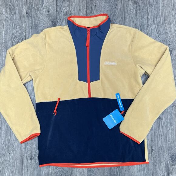 Columbia 1/2 Fleece Jacket Size Medium Mens Yellow Blue Sequoia Grove $60 - Picture 1 of 13